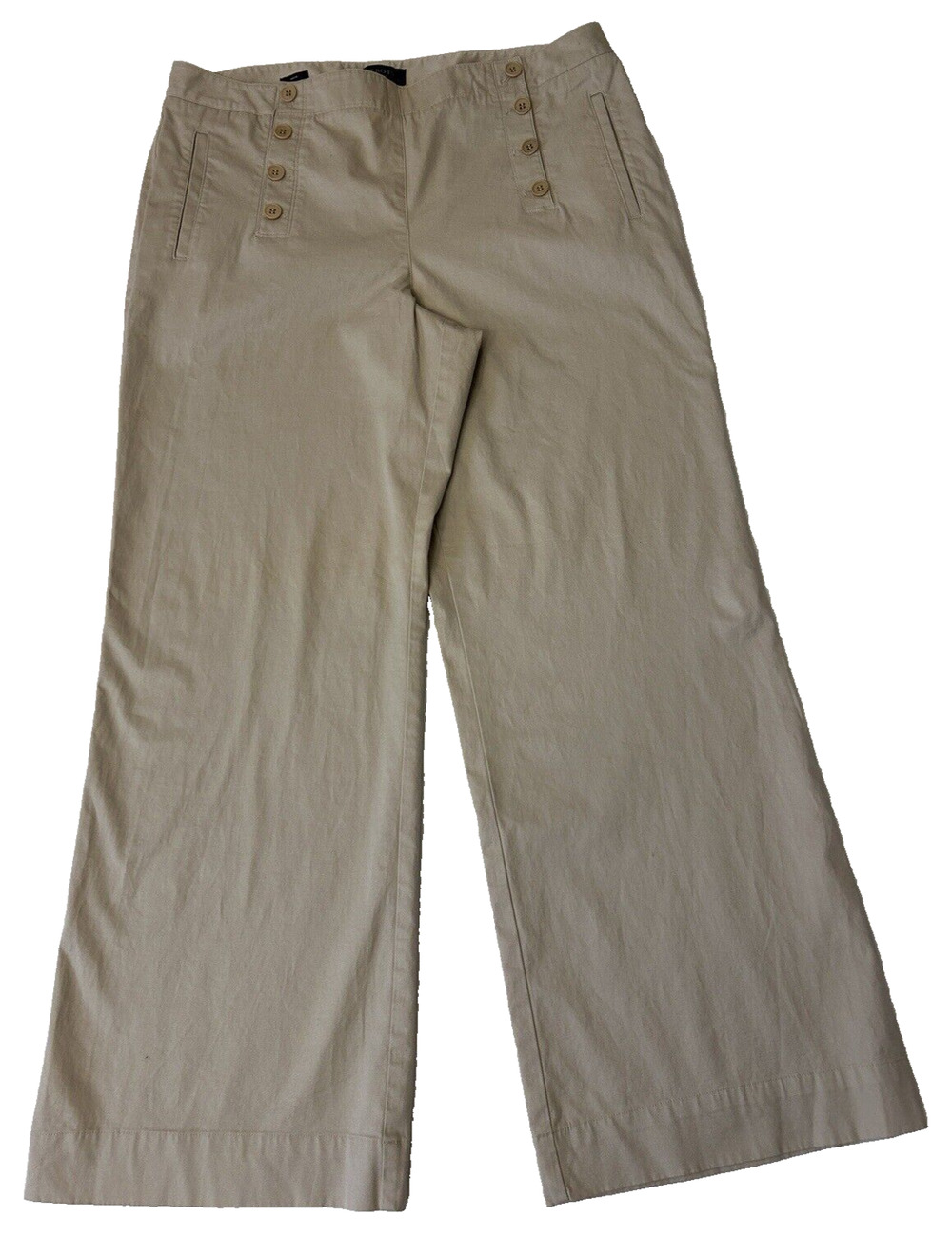 Talbots Women's Heritage Pants Size 16 Wide Leg Sailor Front Twill Khaki Pockets